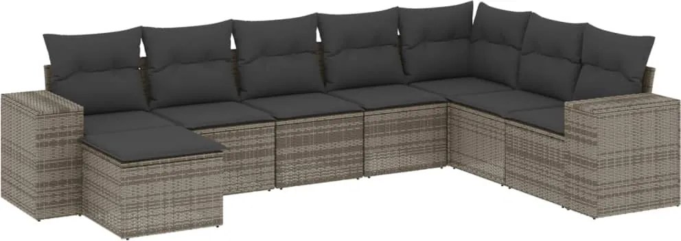 vidaXL Set canapele de grădină cu perne, 8 piese, gri, poliratan