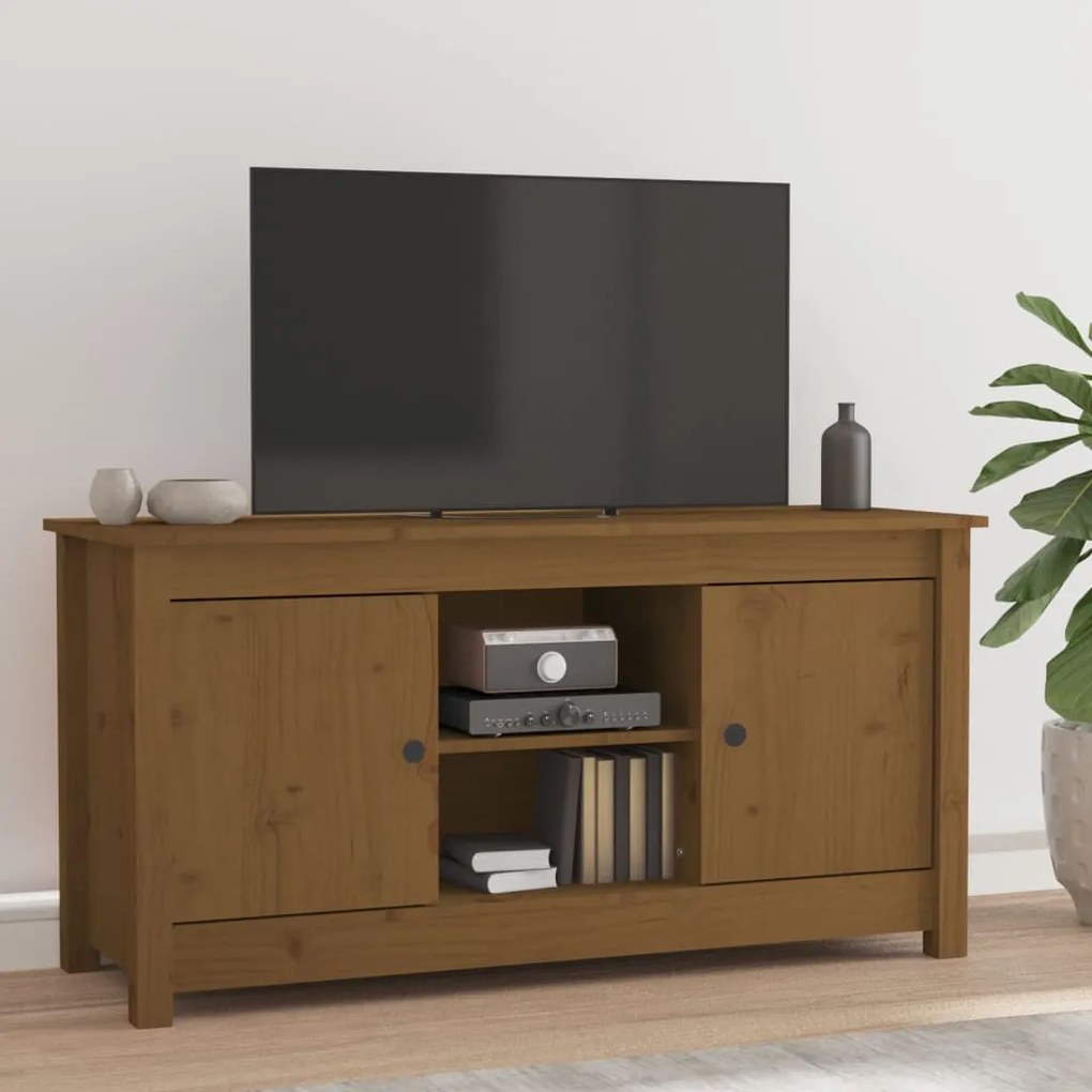 vidaXL Comodă TV, maro miere, 103x36,5x52 cm, lemn masiv de pin
