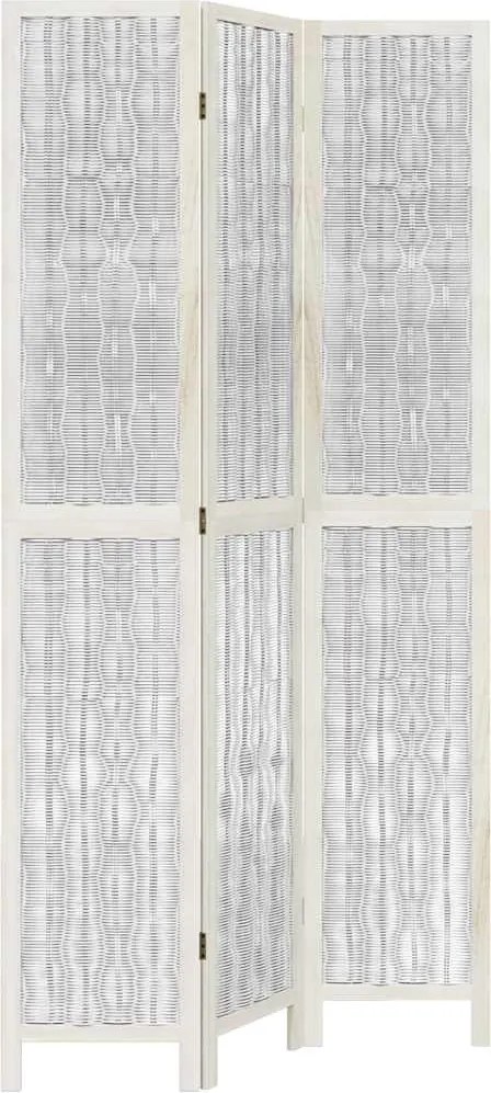 vidaXL Paravan cameră 3 panouri, alb, lemn masiv paulownia