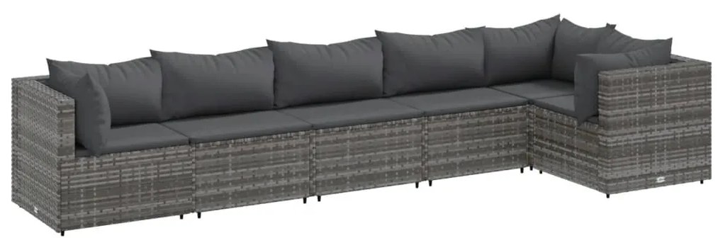 3308106 vidaXL Set mobilier de grădină cu perne, 6 piese, gri, poliratan