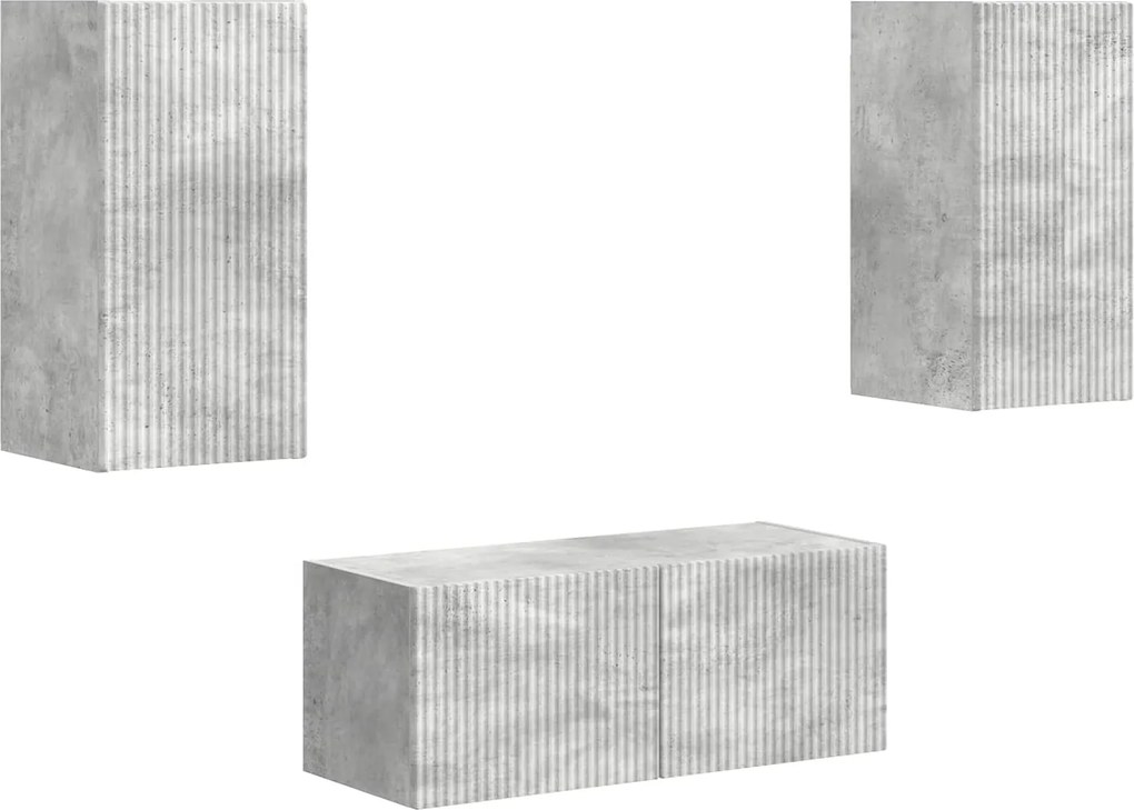 vidaXL Set comodă TV Pe perete 2 pcs Gri din beton Lemn compozit