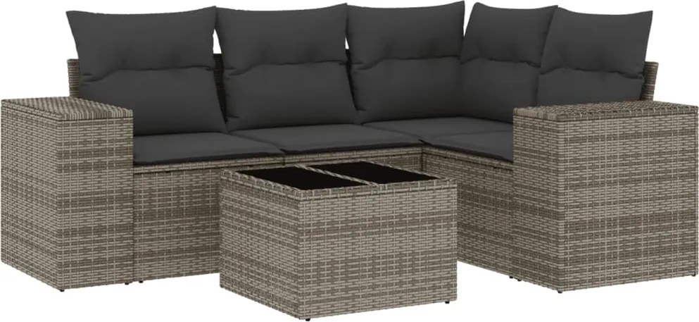 vidaXL Set canapea de grădină cu perne, 5 piese, gri, poliratan