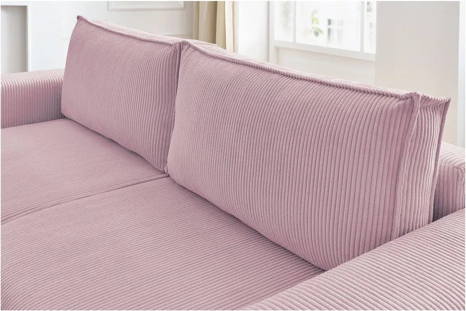 Canapea roz-deschis extensibilă cu tapițerie din catifea reiată 245 cm Nihad – Bobochic Paris
