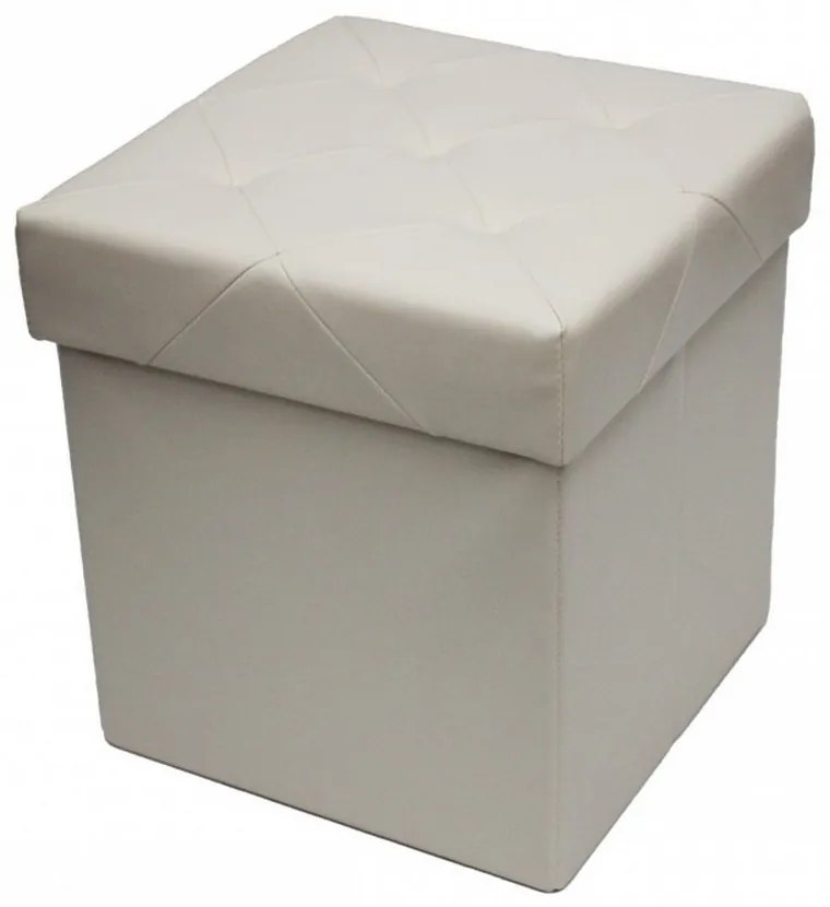 Taburet cu cutie de depozitare HouseXL™ 10100, Dimensiuni 38X38X38cm, Max 150 kg, Capac moale din piele ecologica, Beige