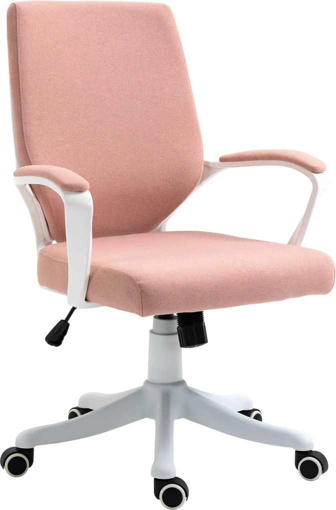 Vinsetto Scaun de birou Scaun de birou Home-Office Scaun cu funcție de balans Spătar reglabil înălțime gros și confortabil ergonomic Roți pivotante 360° din poliester nailon plastic PP Roz+alb 62x69x92-100 cm | Aosom Romania