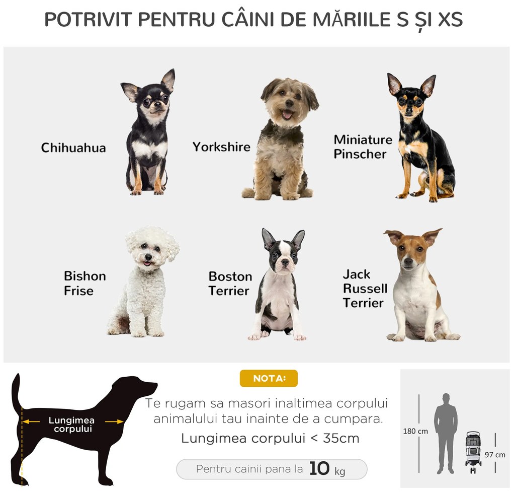PawHut Cărucior Câini Animale Domestice Confortabil Gri 75x45x97cm | Aosom Romania