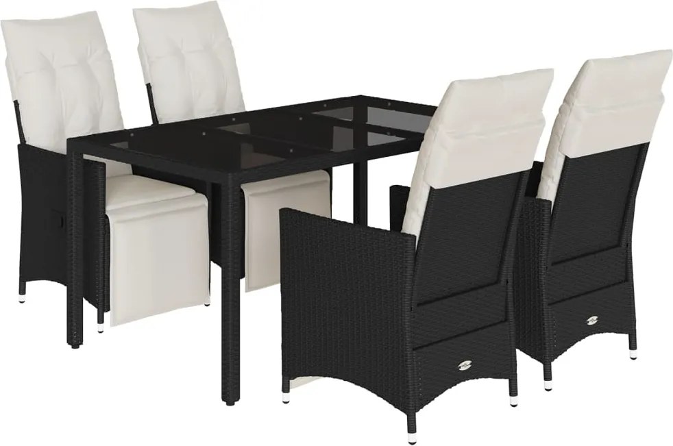 vidaXL Set mobilier de grădină cu perne, 5 piese, negru, poliratan