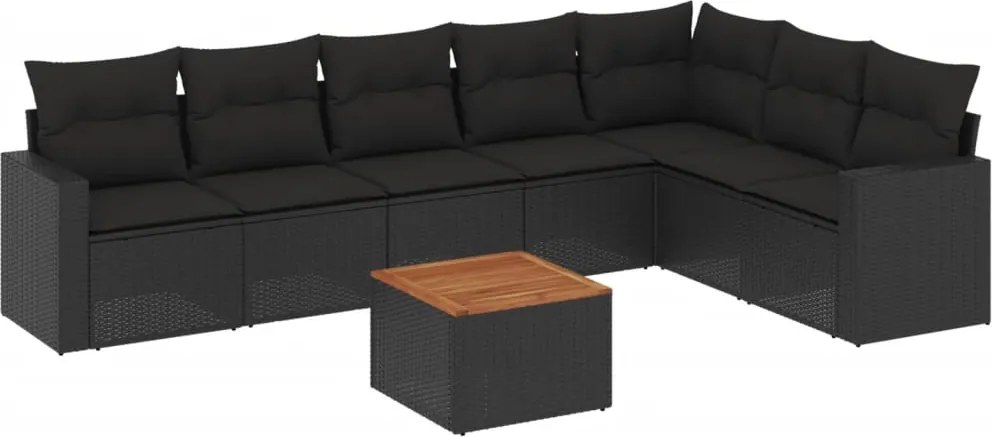 vidaXL Set mobilier de grădină cu perne, 8 piese, negru, poliratan