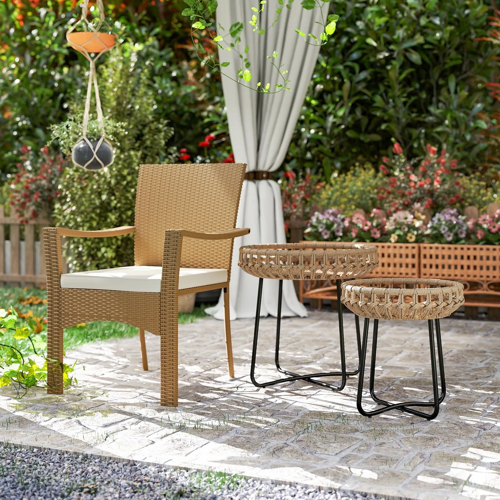 Outsunny Set de 2 mese de cafea din poliratan Ø60/41 cm rotunde rezistente la intemperii, masă de grădină cu picioare X reglabile, maro | Aosom Romania