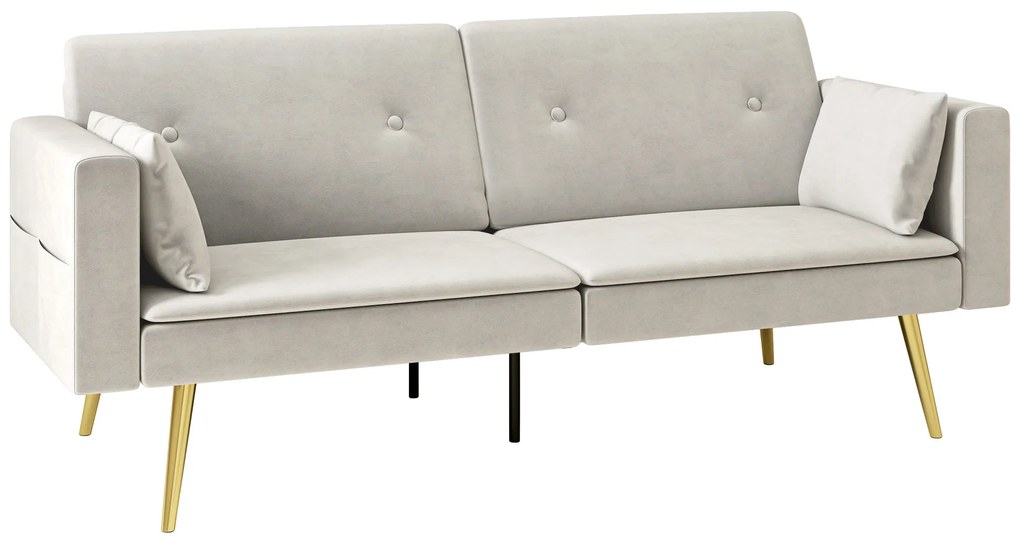 HOMCOM Canapea extensibilă 2 locuri, Spătar reglabil, perne moi, husă asemănătoare catifelei, pentru Sufragerie, Camera de oaspeți, Bej | Aosom Romania