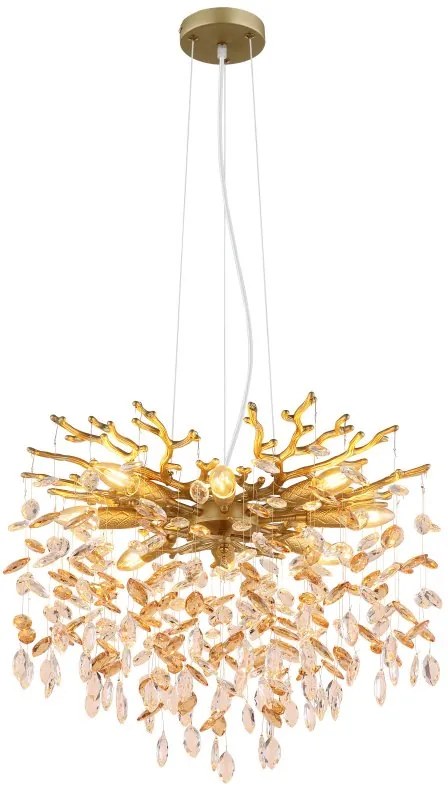 Lustra suspendata metal auriu mat, cristale de sticla QUEENA