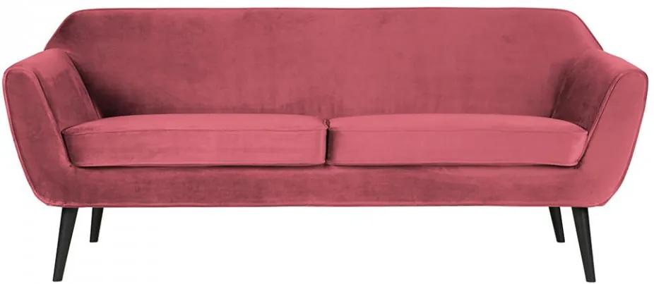 Canapea roz din catifea si lemn pentru 2,5 persoane Rocco
