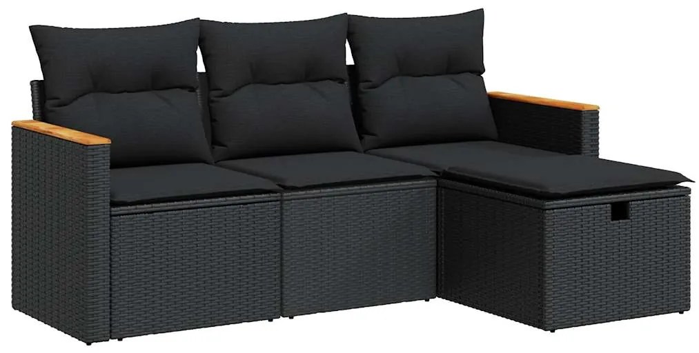 3325891 vidaXL Set mobilier de grădină cu perne, 4 piese, negru, poliratan