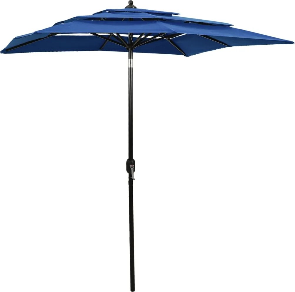 vidaXL Umbrelă grădină cu 3 niveluri, stâlp aluminiu, azuriu, 2x2 m