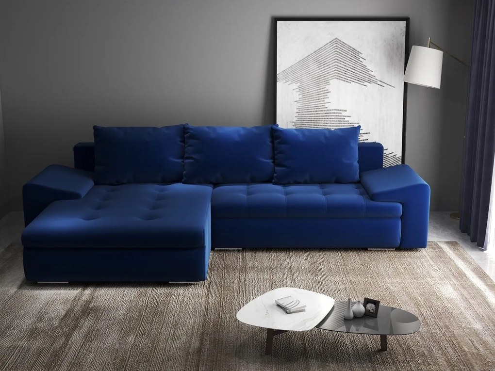 Colțar extensibil dumonde cu ladă de depozitare si sezut confortabil din spuma high-density, Leonardo Royal Albastru 260x185 cm