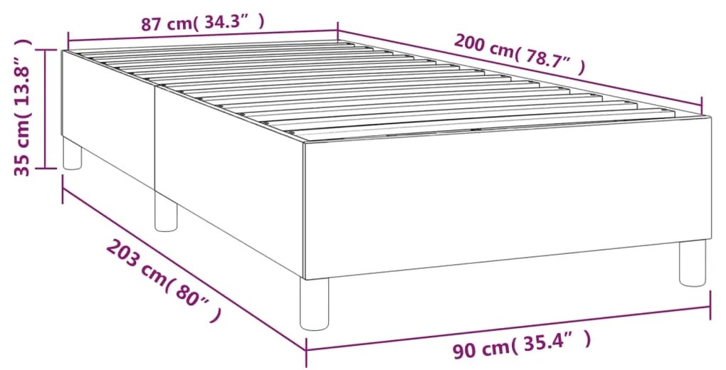 Cadru de pat box spring, crem, 90x200 cm, textil Crem, 35 cm, 90 x 200 cm