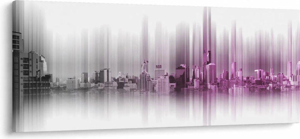 Tablou - Panorama orașului, roz-gri (120x50 cm)