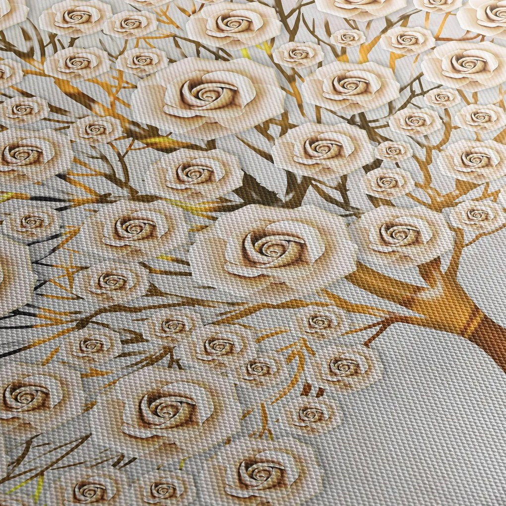 Tablou cu copac cu flori (cu ceas) (90x30 cm)