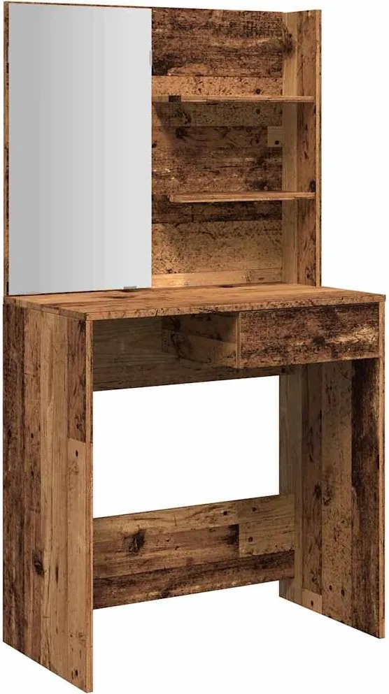 vidaXL Masă de toaletă cu oglindă, lemn vechi, 74,5x40x141 cm