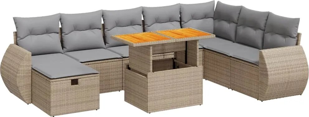 vidaXL Set canapele grădină cu perne 9 piese bej poliratan/lemn acacia