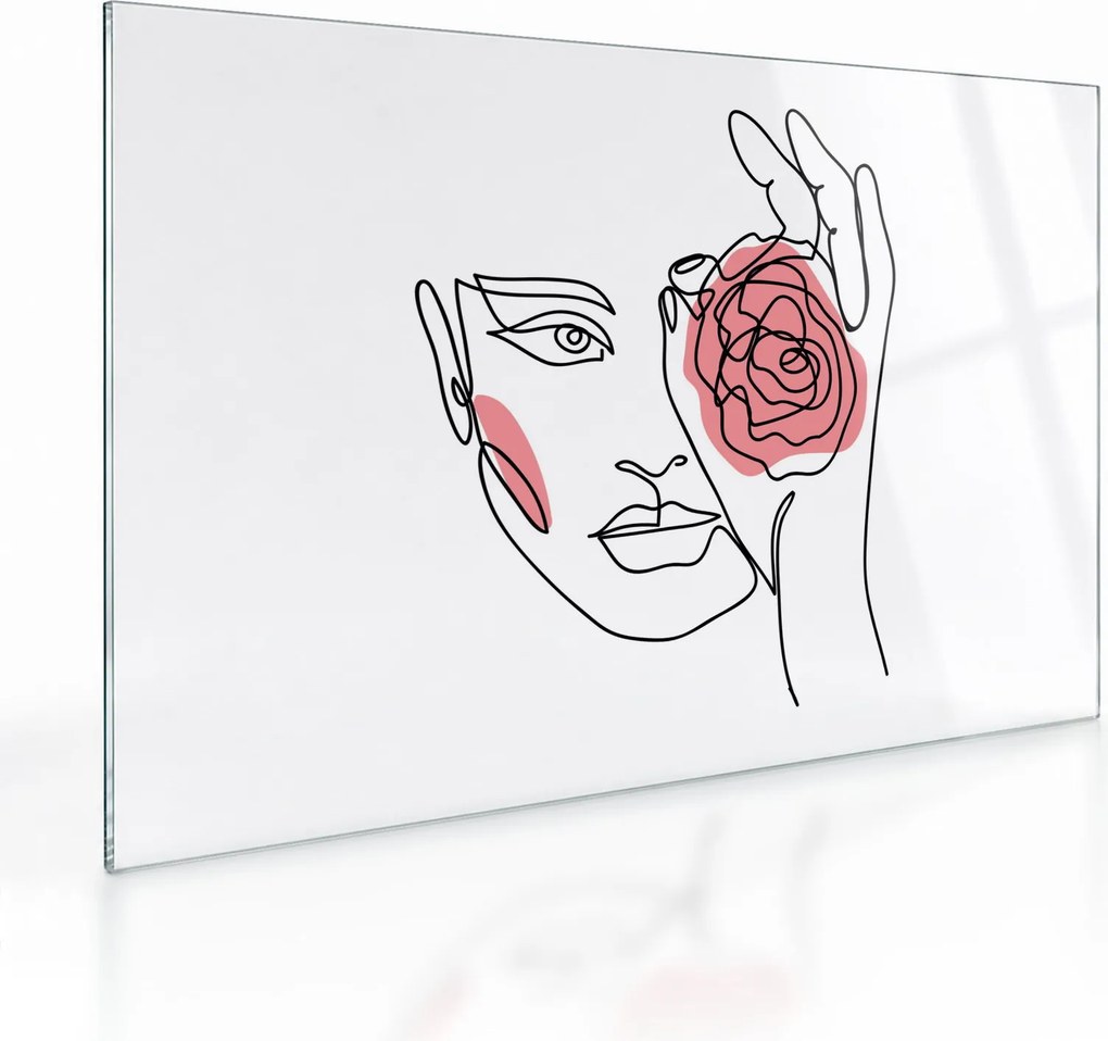 Tablou pe sticlă - Linie de artă față cu trandafir (70x50 cm)