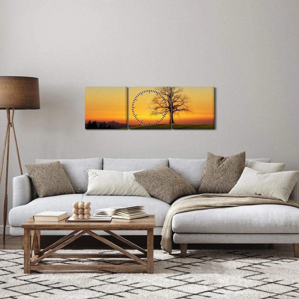Tablou - Copacul în câmp (cu ceas) (90x30 cm)
