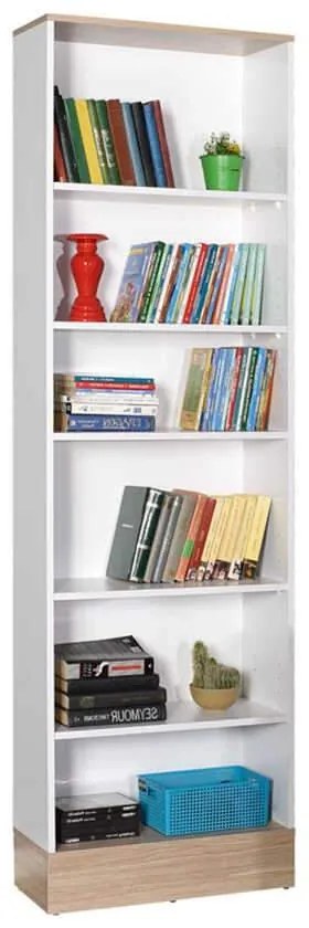 Biblioteca Adore Base, 6 rafturi, Stejar / Alb, 60x197x26 cm