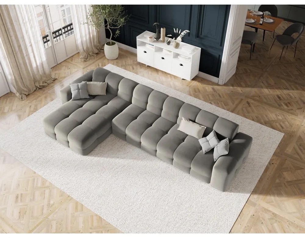 Colțar gri cu tapițerie din catifea (pe partea stângă) Kendal – Micadoni Home