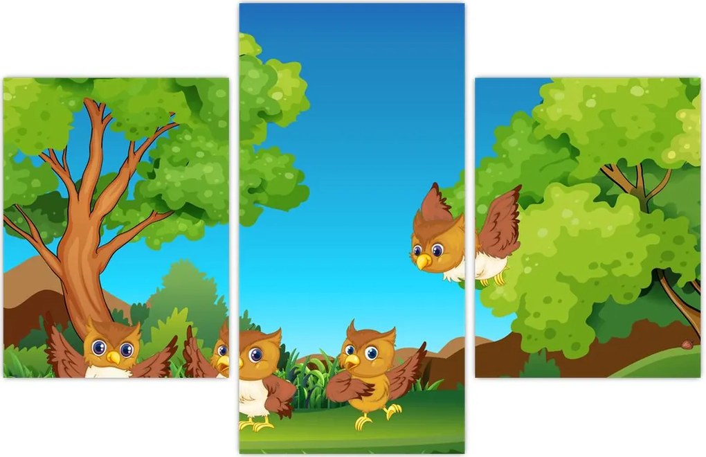 Tablou - Bufnițe vesele (90x60 cm)