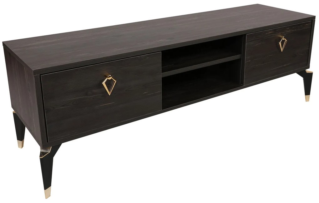 Comoda TV Posh, Alb - Maro inchis, 143 x 47 x 40 cm