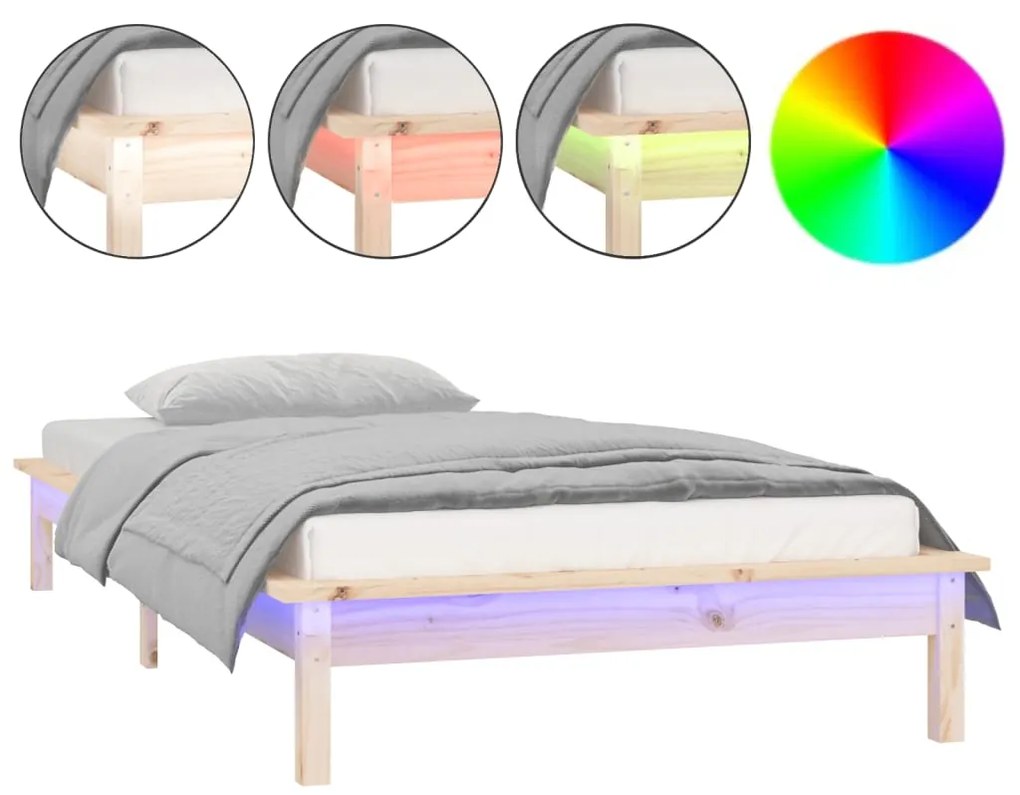 820636 vidaXL Cadru de pat cu LED, Single, 90x190 cm, lemn masiv