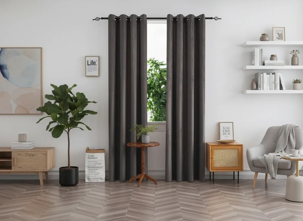 Draperie opaca DUNES VELVET 140x250 cm, gri inchis Agatat: Inele metalice
