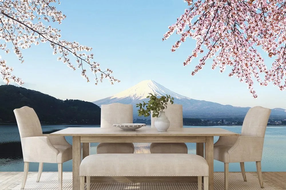 Fototapet autoadeziv vedere din lac la Fuji