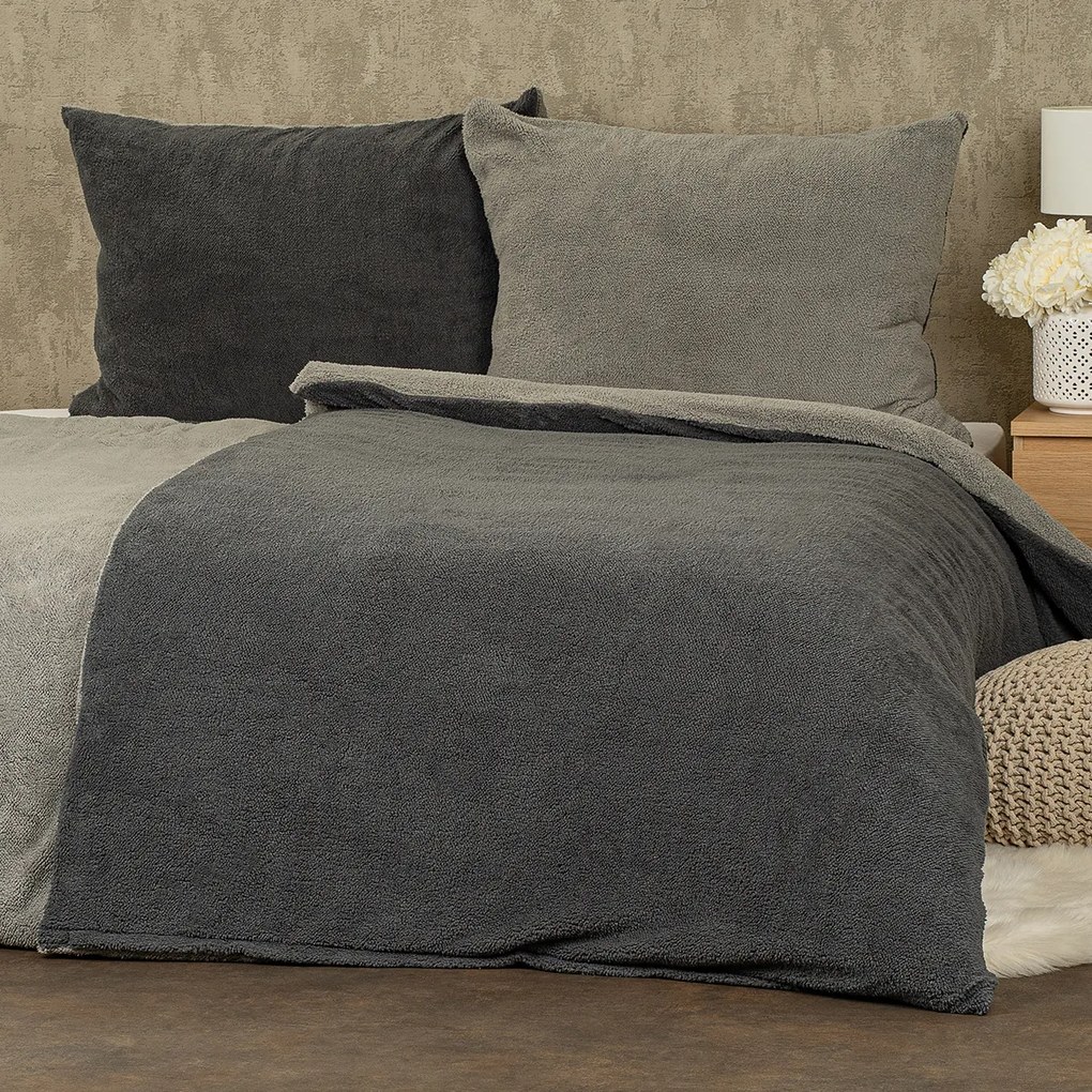 Lenjerie de pat din blăniță 4Home Teddy gri,140 x 200 cm, 70 x 90 cm
