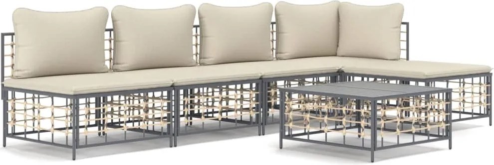 vidaXL Set șezlonguri de grădină 6 piese cu perne, antracit, poliratan