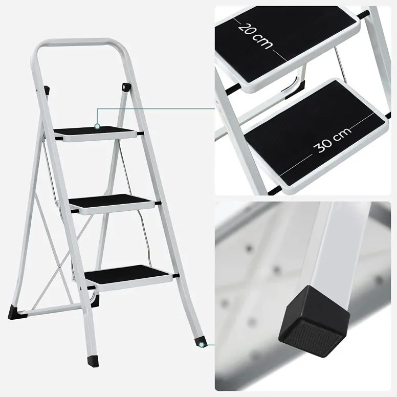 Scara cu treapta, Songmics, Alb, GSL03WT