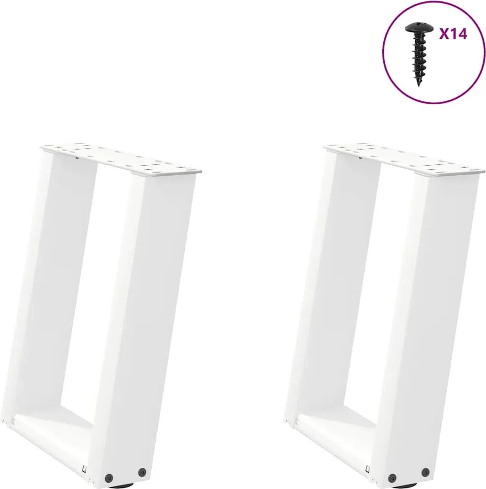 vidaXL Picioare pentru măsuță de cafea în formă de U, 2 buc., alb, 38x(42-43) cm, oțel