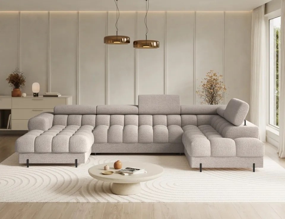 Coltar extensibil cu spatiu pentru depozitare, 358x202x93 cm, Feraria R, Eltap (Culoare: Bej / Royal 20)