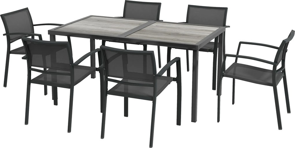 Outsunny Set Masa de Grădină 7 Piese, Scaune Stivuibile, Set Masa Exterior pentru Terasă, Design Modern și Confortabil | Aosom Romania