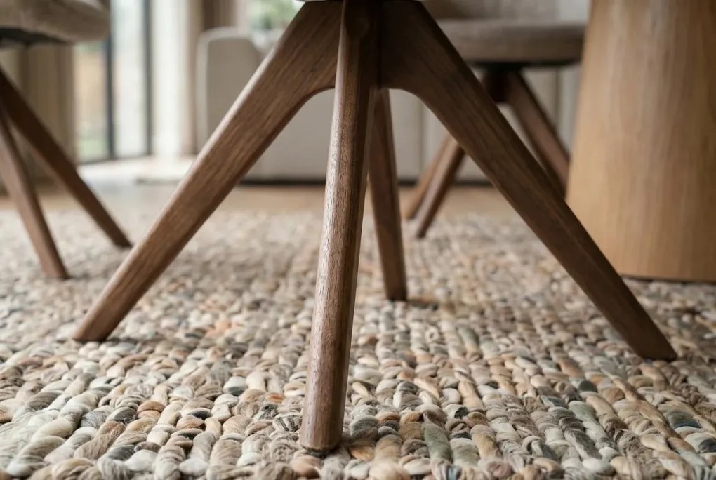 Set de 2 scaune pivotante, Lemn de nuc, Material texturat bej-taupe, UNIQUE