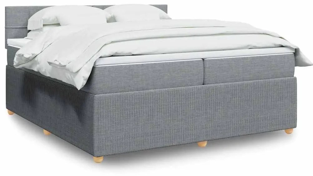 vidaXL Pat box spring cu saltea, gri deschis, 200x200 cm, textil