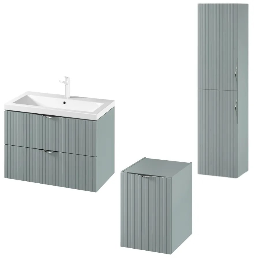 Set dulap baie suspendat 2 sertare si lavoar inclus 80 cm, dulap baie suspendat si dulap baie tip coloana, culoare fiord mat, MDF,Cersanit Tirso