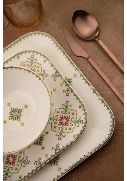 Set de veselă 26 buc alb/verde/porțelan