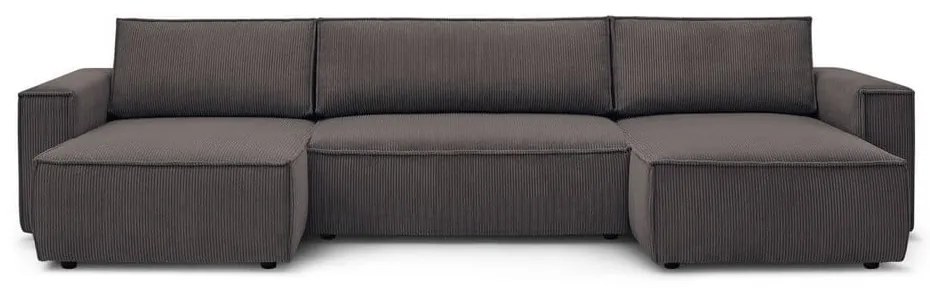 Colțar taupe extensibil cu tapițerie din catifea reiată (în formă de "U") Nihad – Bobochic Paris