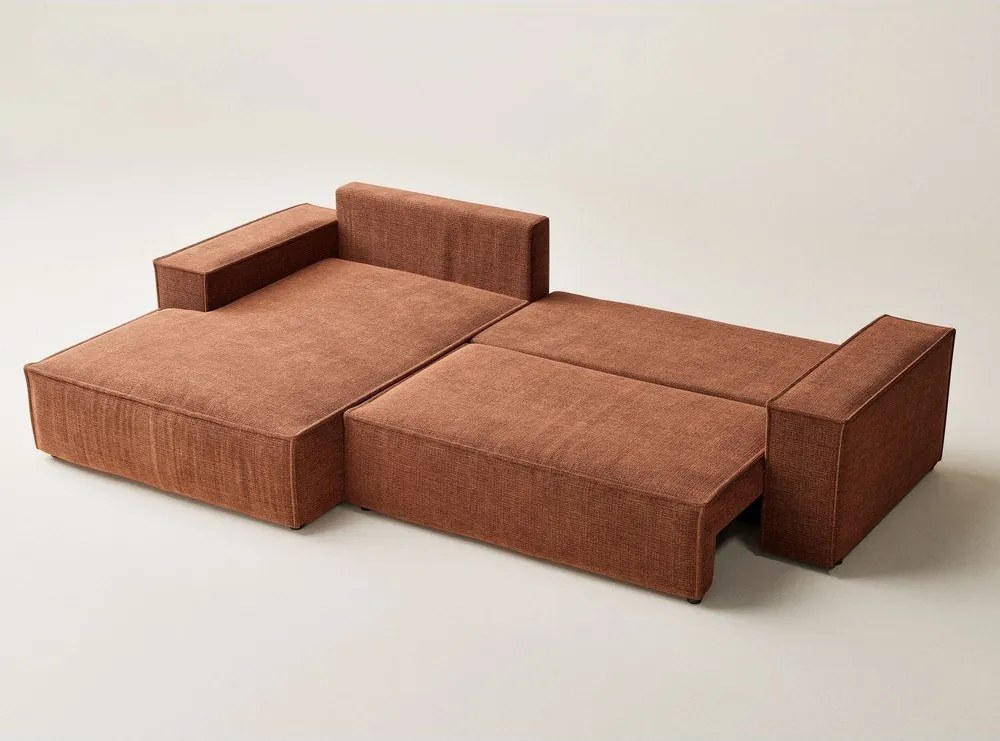 Colțar arămiu extensibil/cu spațiu de depozitare cu tapițerie din chenille (cu colț pe partea stângă/cu șezlong) Maze – Maison de Rêve