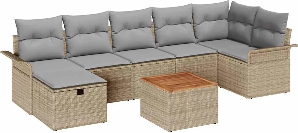 vidaXL Set de canapele pentru grădină cu pernă 8 pcs Bej Rattan poli