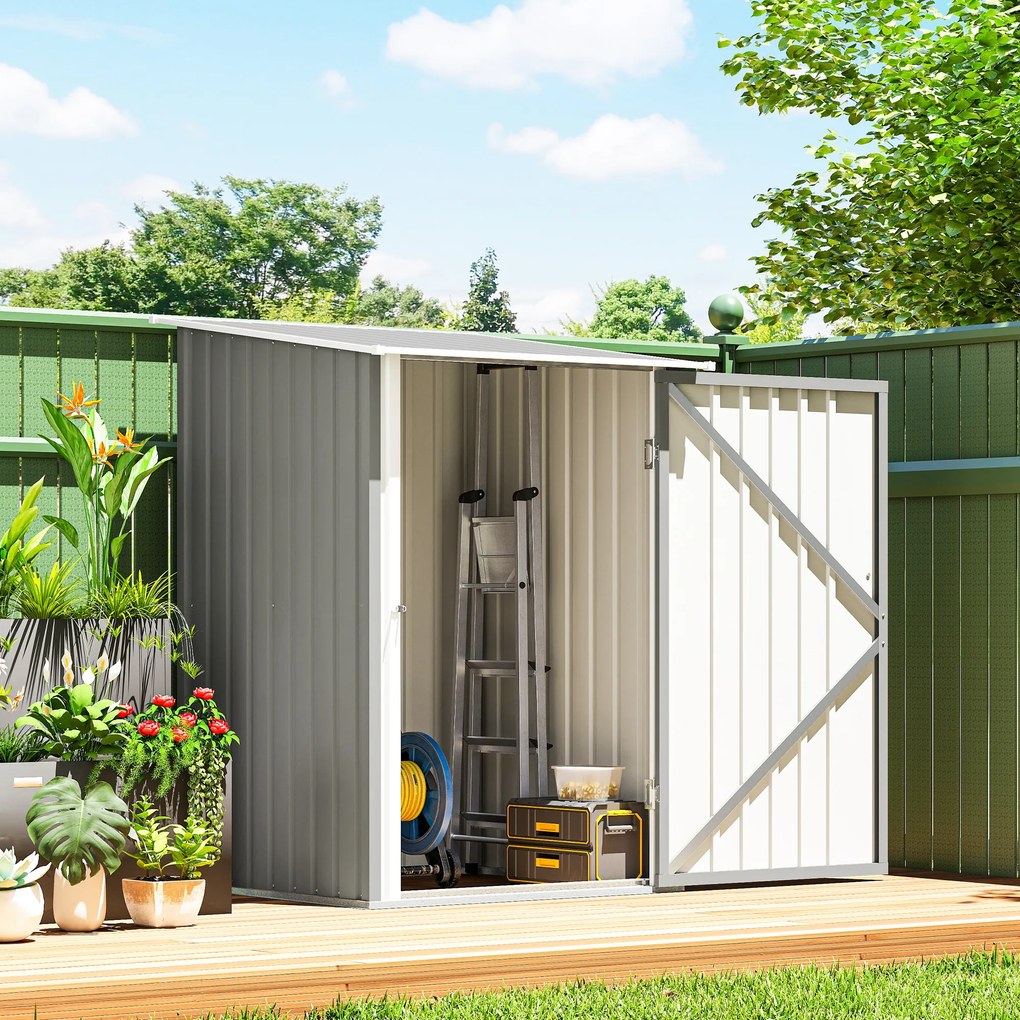 Outsunny Căsuță de Grădină 0.92m² din Oțel Galvanizat, Capann pentru Unelte cu Ușă Blocabilă, Acoperiș Înclinat, 100x104x160 cm, Gri | Aosom Romania