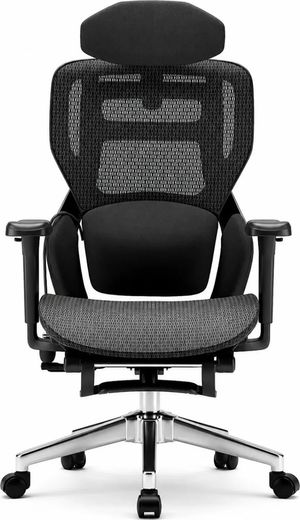 MONZA E16 Executive – Scaun Ergonomic Premium, Reglaje Avansate, Suport Lombar Reglabil pe Înălțime, Tetieră Reglabilă, Cotiere 3D, Șezut Extensibil, Reclinare 135°, Suport pentru Picioare și Bază Metalică, Mesh, Negru