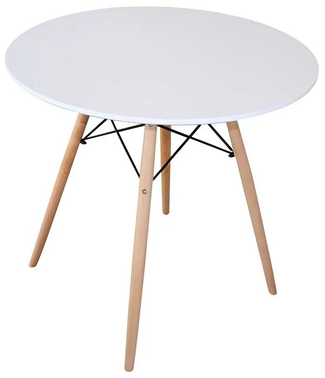 Masa rotunda Ice, 80x75 cm, picioare lemn, culoare alb, MDF