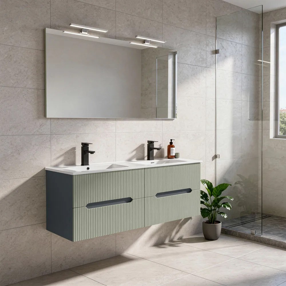 Trent 120 dulap de baie inferior cu chiuvetă ceramică (4 sertare) gri antracit-verde-oliv